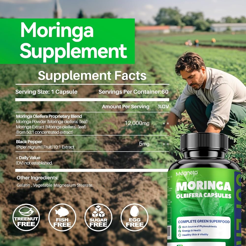 MEGNETA Moringa Capsules - 12000mg Moringa Powder