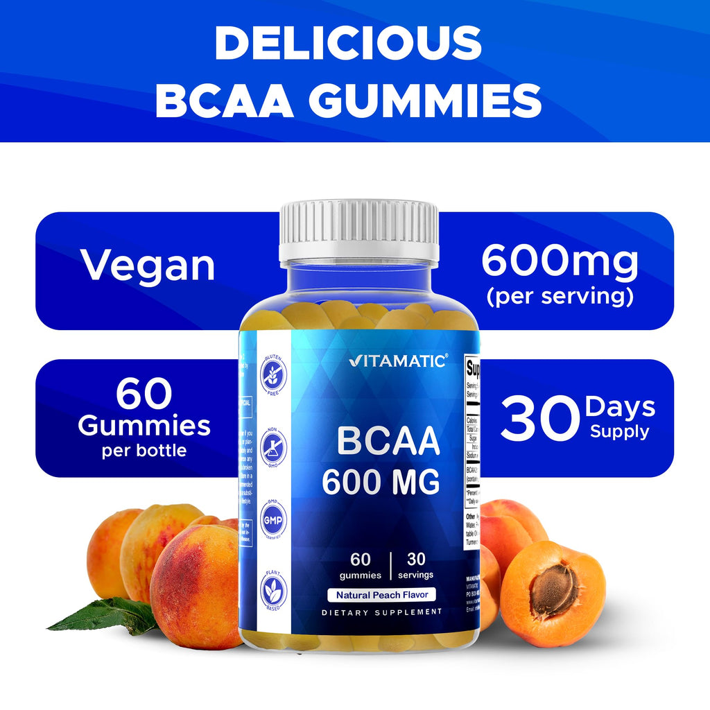 Vitamatic BCAA Gummies - Branch Chain Amino Acid Supplements - Peach