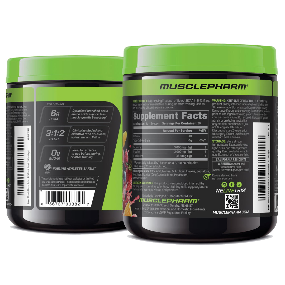 Muscle Pharm Select BCAA Powder Fruit Punch - 30 Servings - image 8