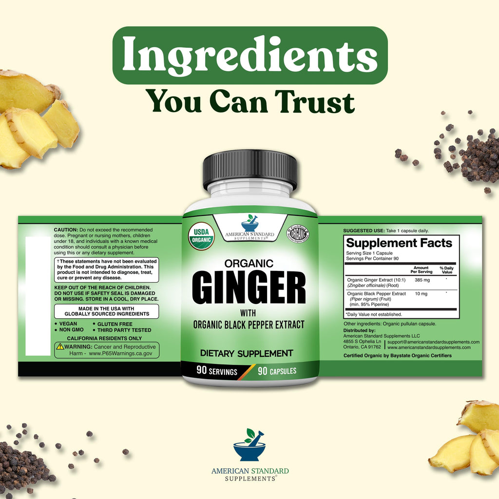 American Standard Supplements Organic Ginger Extract - 90 Capsules - image 6