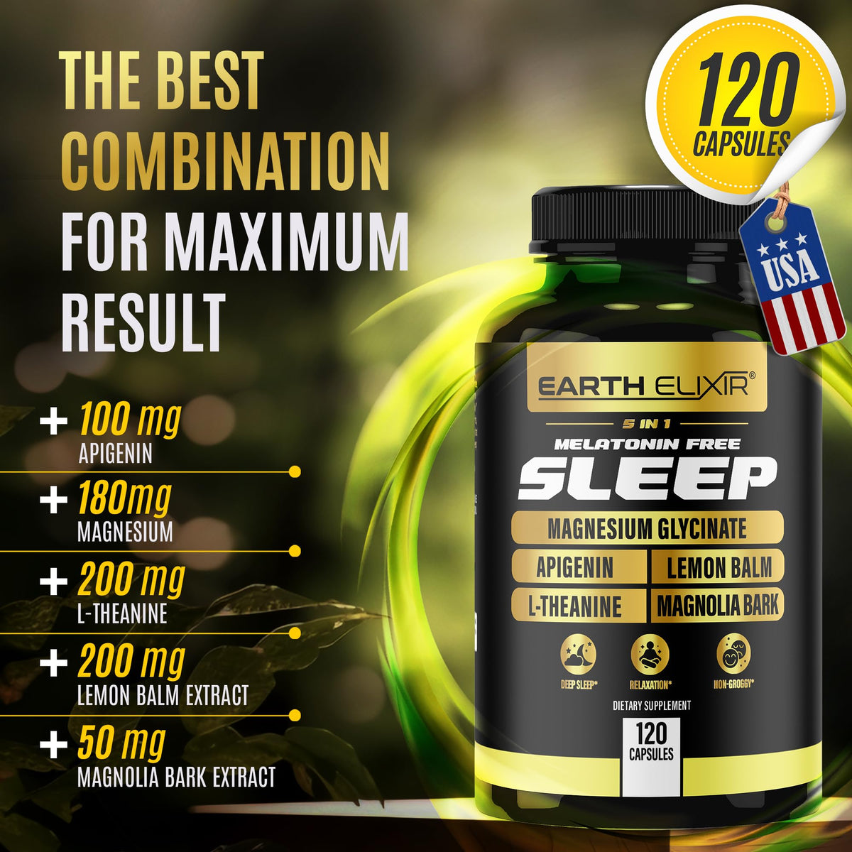 Earth Elixir 5-in-1 Melatonin Free Sleep Aid - 120 Capsules - image 5