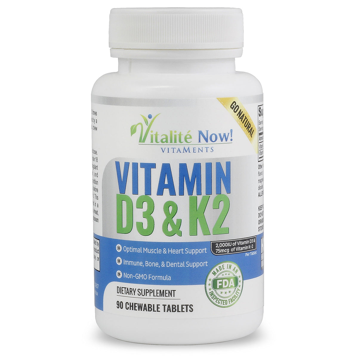 Vitalité Now! Vitamin D3 2000 IU + K2 MK7 - 90 Tablets