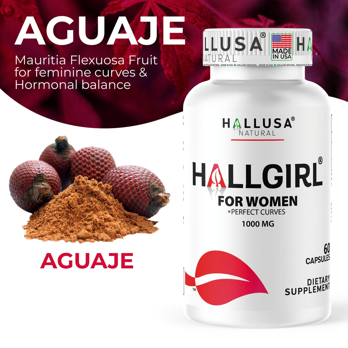 Hallusa Natural HallGirl Aguaje Fruit 1000mg Women's Wellness - 60 Capsules - image 4
