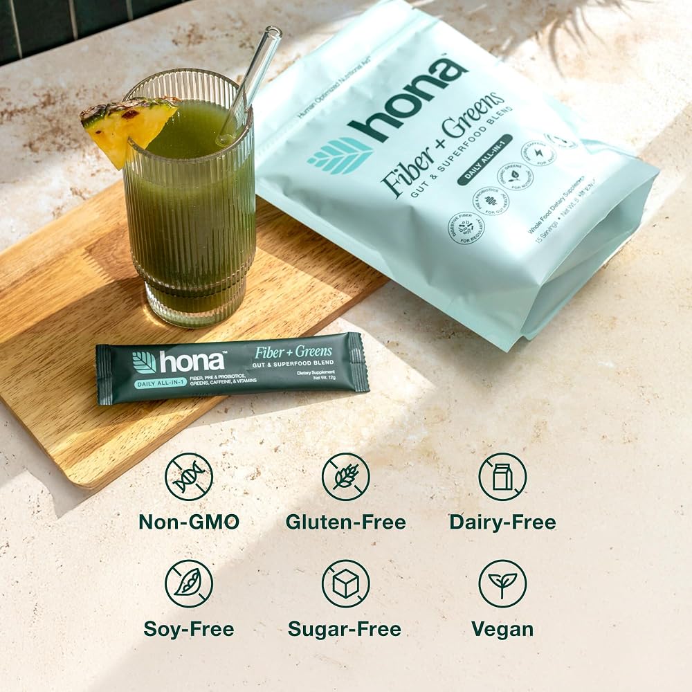 Hona Fiber + Greens, Gut & Superfood Blend, Greens Powder