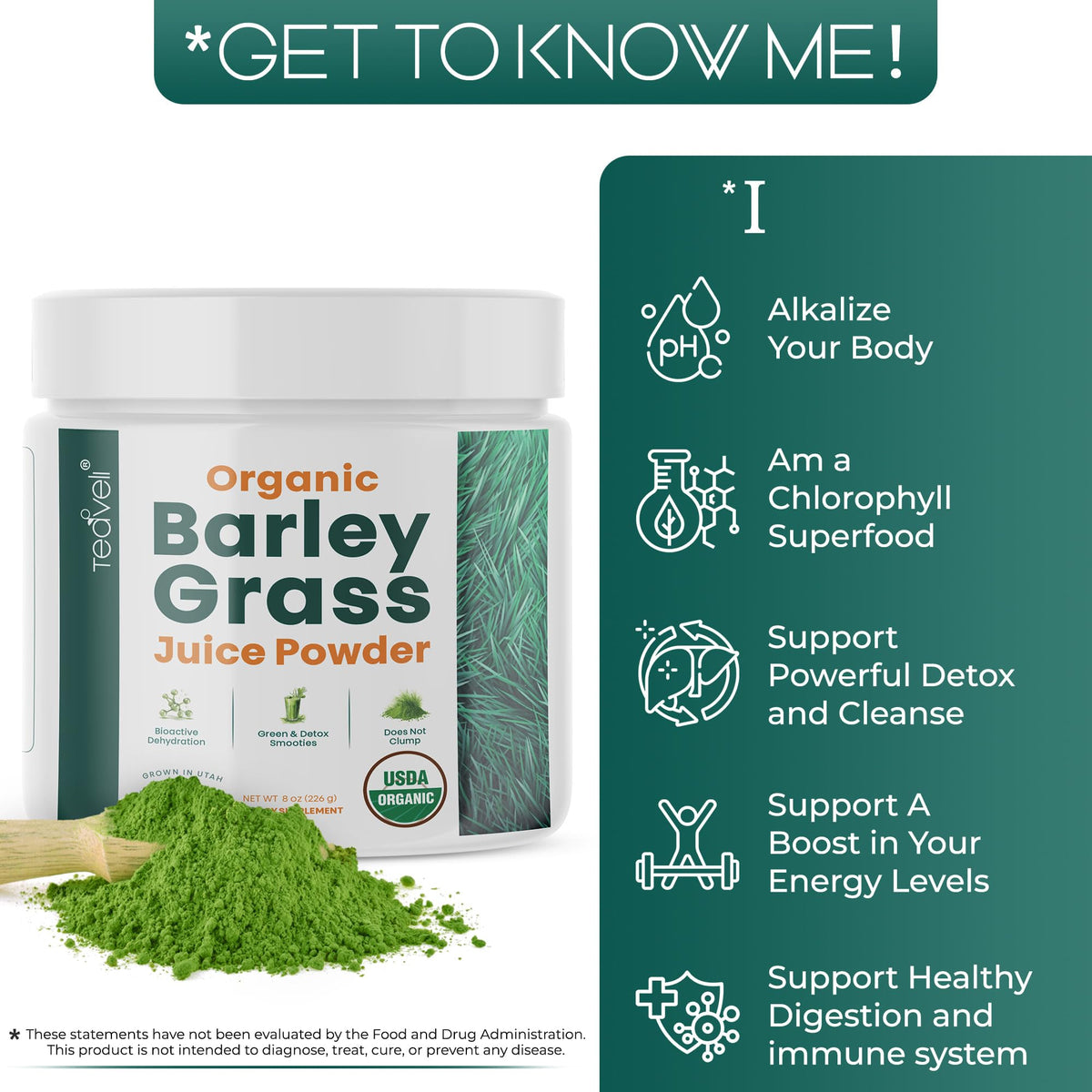 Teaveli Organic Barley Grass Juice Powder - 8 oz - image 3