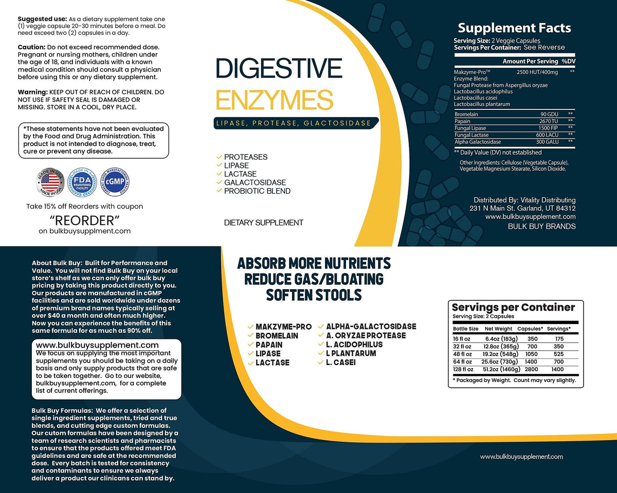 Bulk Buy Digestion Aid - Blend of Digestive Enzymes and Key Probiotic