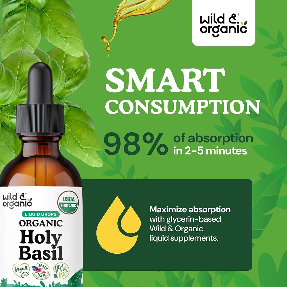 Wild & Organic Holy Basil Tincture - Organic Holy Basil Leaf Liquid