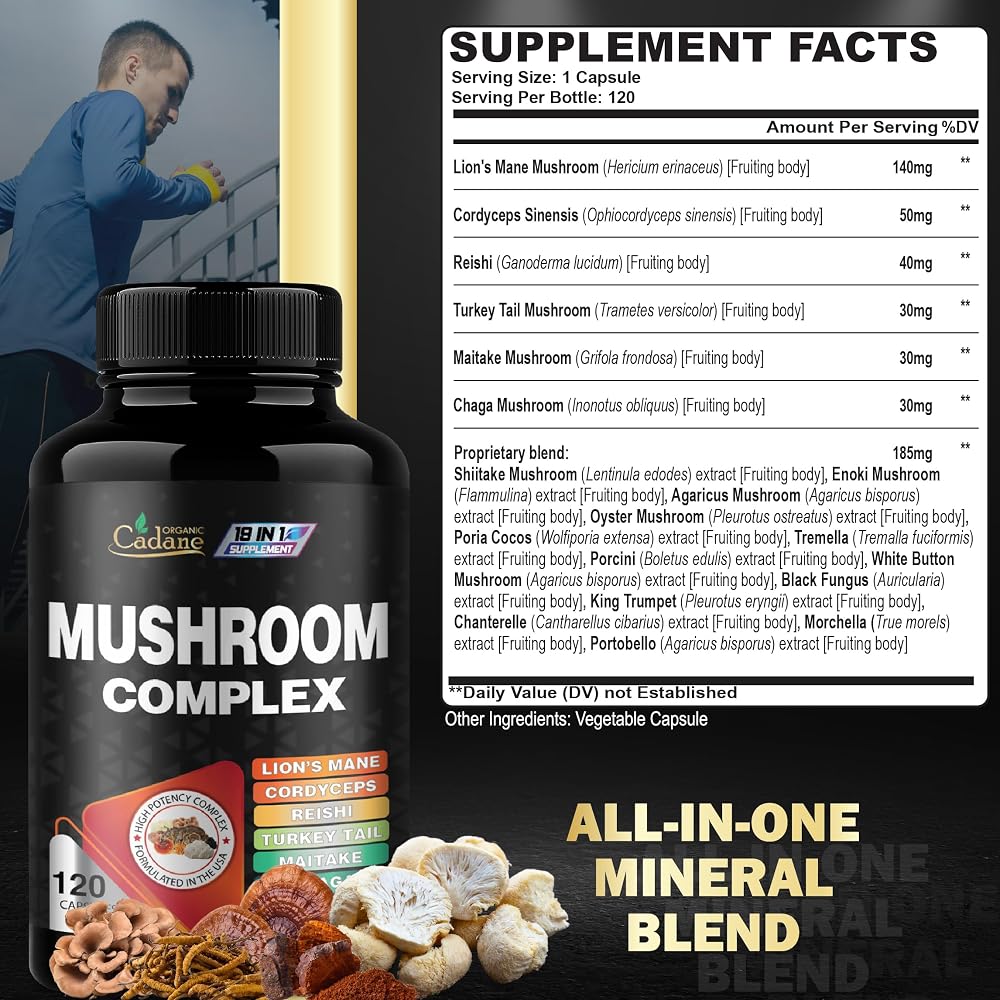 Organic Cadane Mushroom Complex 19-in-1 - 120 Capsules - image 2
