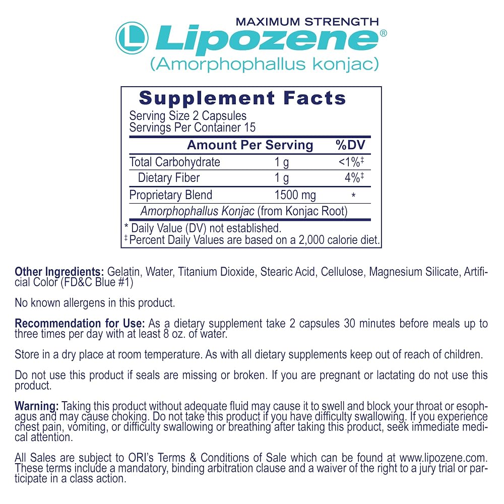 Lipozene Weight-Management Fiber Supplement Glucomannan - 90 Capsules - image 3
