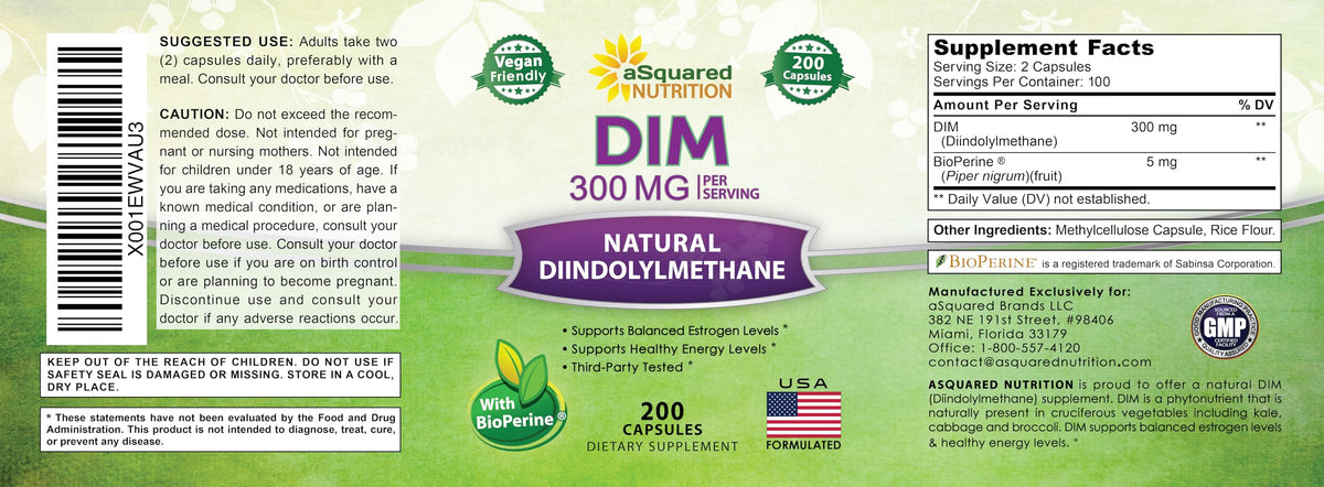 aSquared Nutrition DIM Supplement 300mg - 200 Vegetarian Capsules - image 4