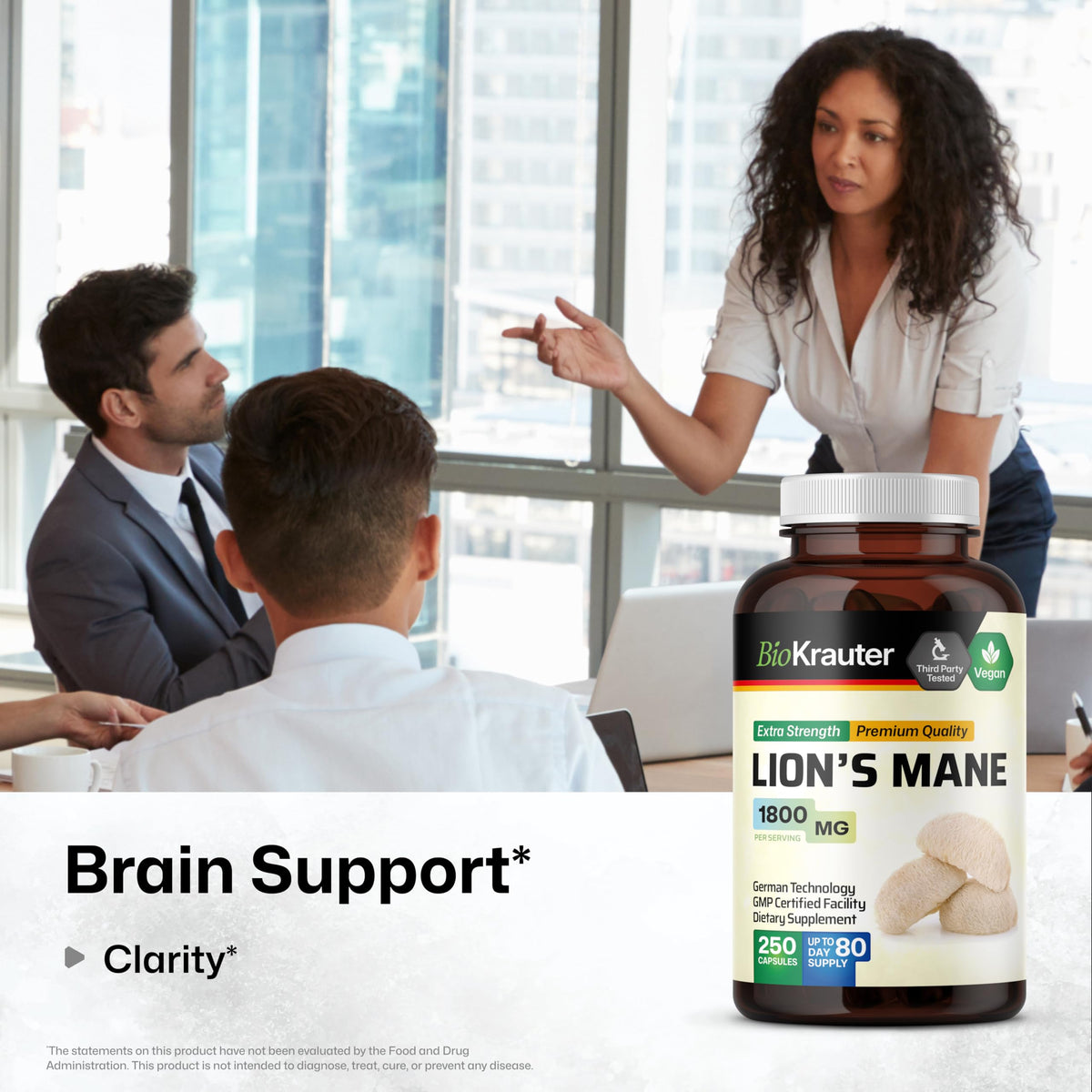 BIO KRAUTER Lion's Mane for Focus Support & Brain Health - 250 Capsules - image 2