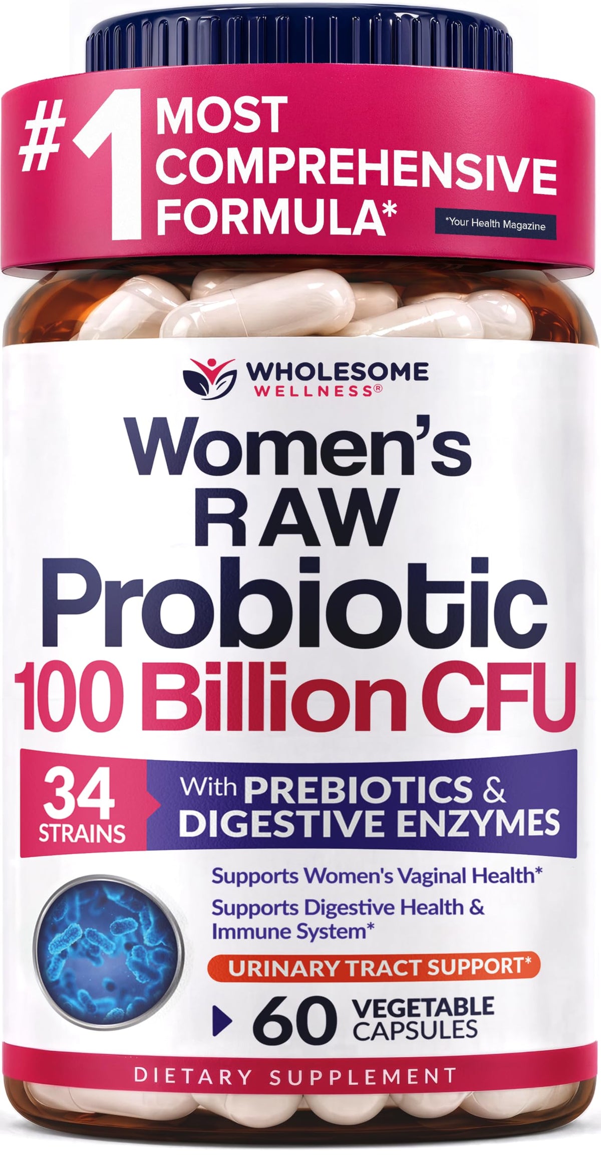 Wholesome Wellness Dr. Formulated Raw Probiotics for Women 100 Billion CFUs