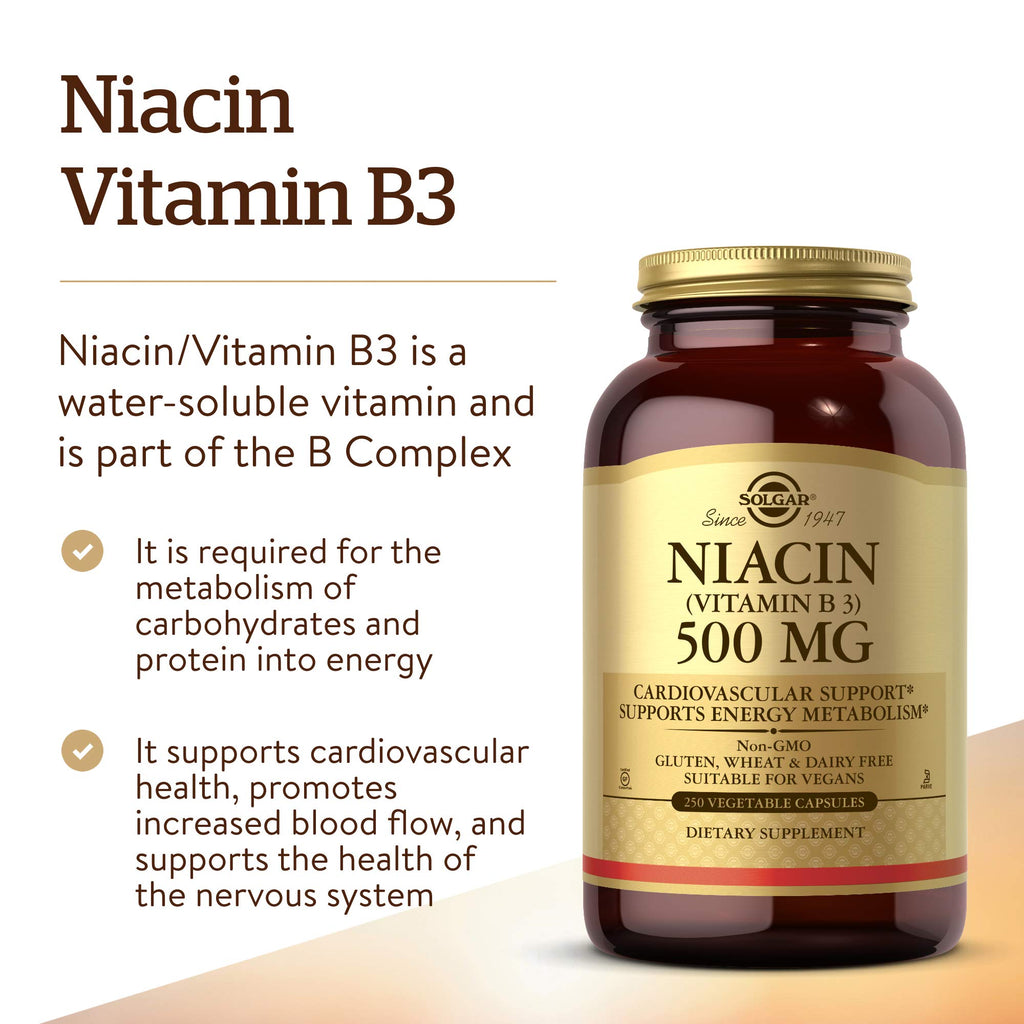 Solgar Niacin Vitamin B3 500 mg - 250 Vegetable Capsules - image 3
