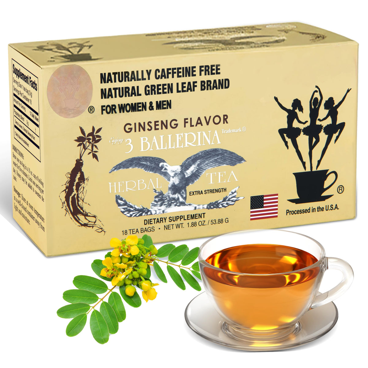 3 Ballerina Ginseng Tea Extra Strength Herbal Tea Bags - 18 Count