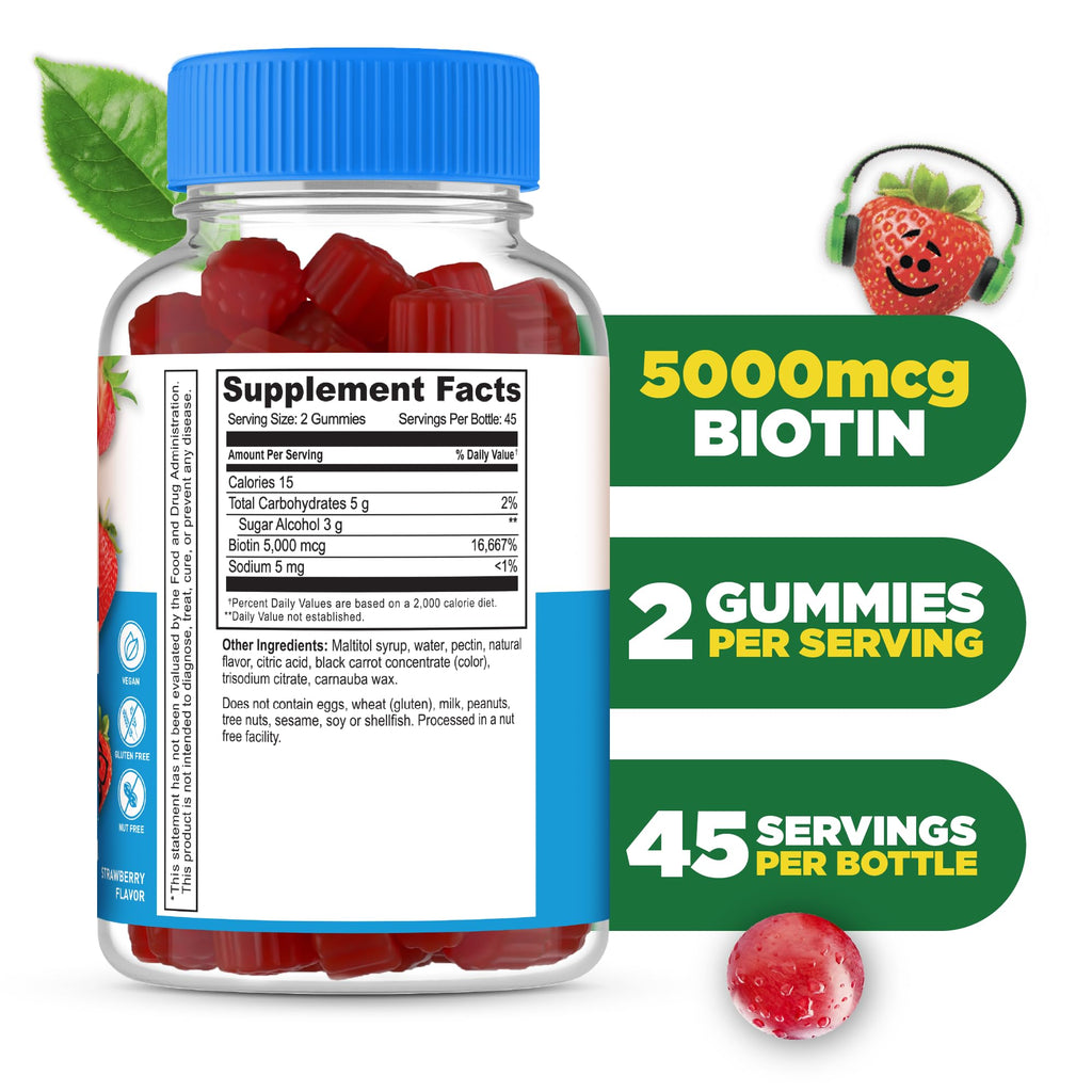 Lifeable Sugar Free Kids Biotin Gummies 5000mcg - 90 Gummies - image 2