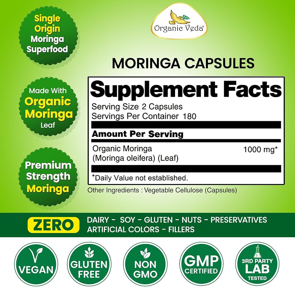 Organic Veda Moringa Capsule 1000mg - 360 Vegan Capsules - image 7
