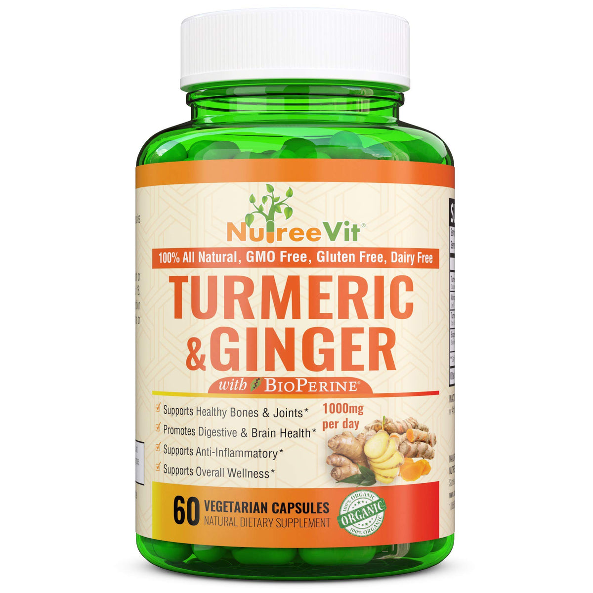 NutreeVit Turmeric Curcumin with BioPerine & Ginger - 240 Capsules