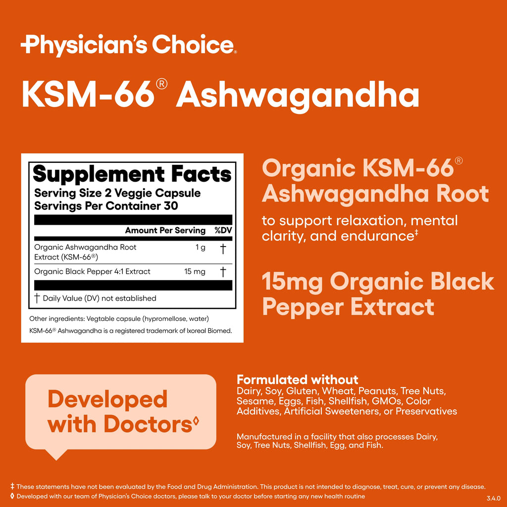 Physician's CHOICE KSM-66 Ashwagandha Root Extract 1000mg - 60 Capsules - image 6