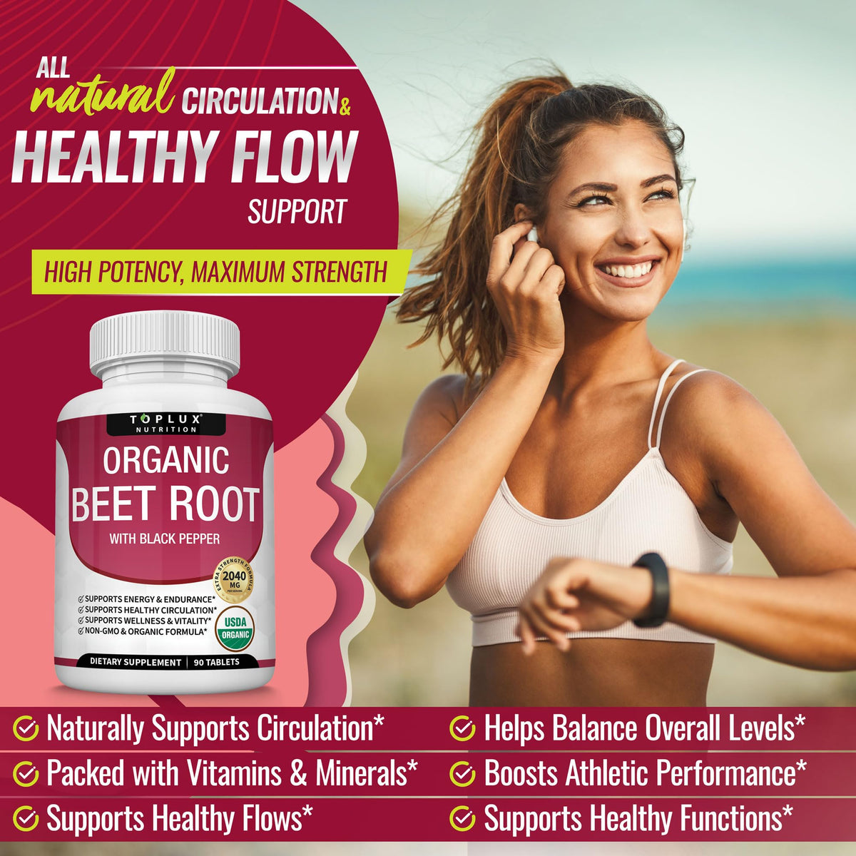 Toplux Organic Beet Root Powder Tablets 2040mg - 90 Tablets - image 3