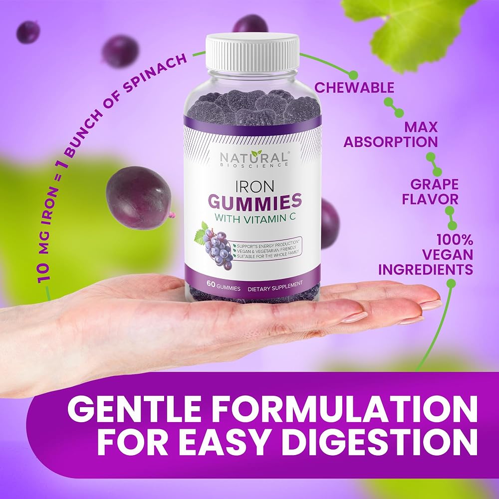 Natural BioScience Iron Gummies with Vitamin C for Adults & Kids