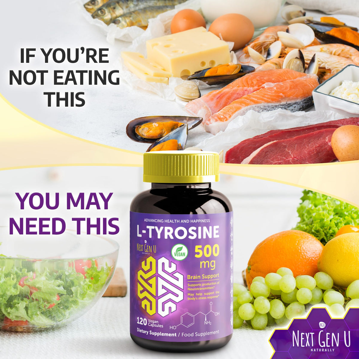 NGU Next Gen U L-Tyrosine 500 mg - 120 Vegetarian Capsules - image 4