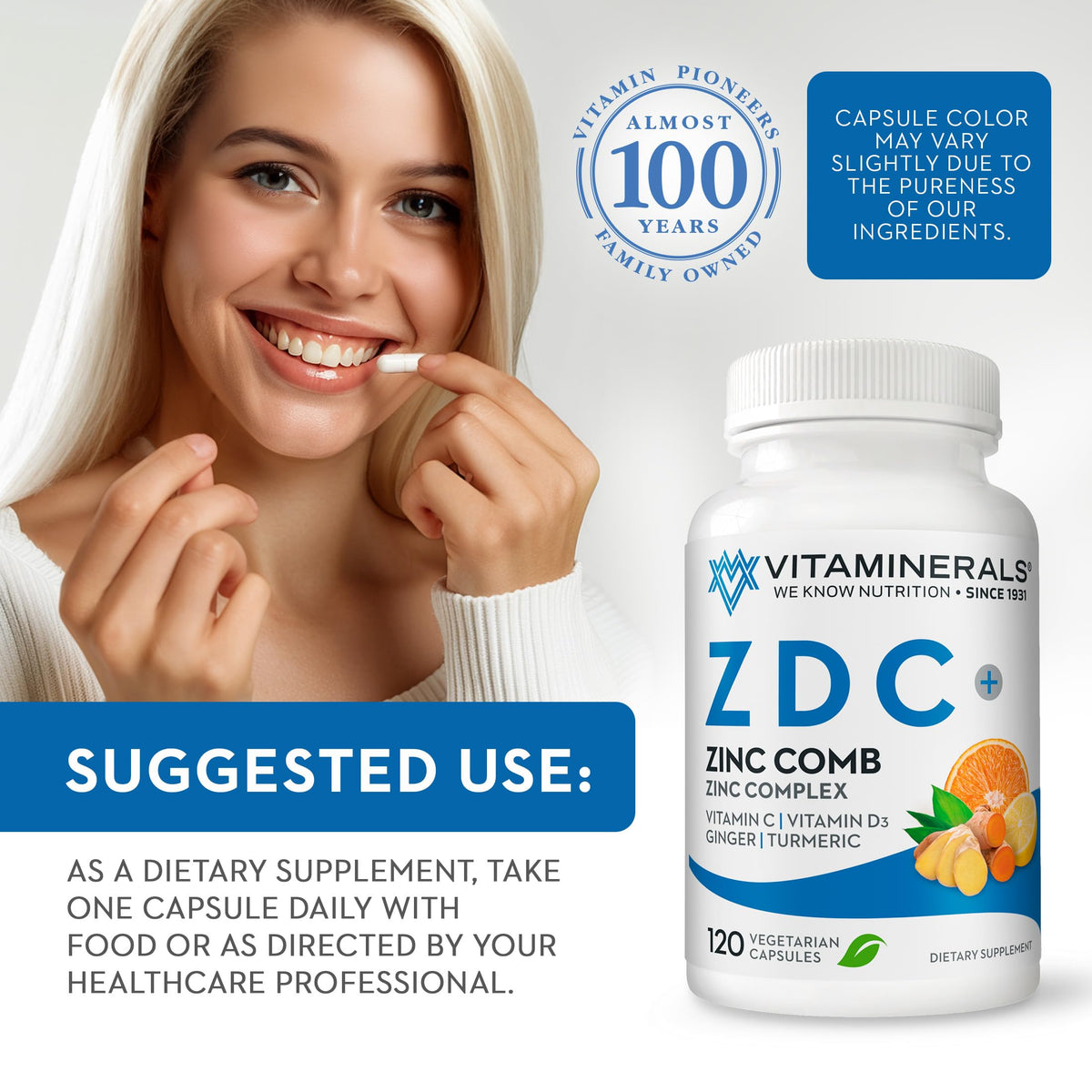 Vitaminerals Z D C Zinc Complex 50mg Vitamin D3 - 120 Capsules - image 6
