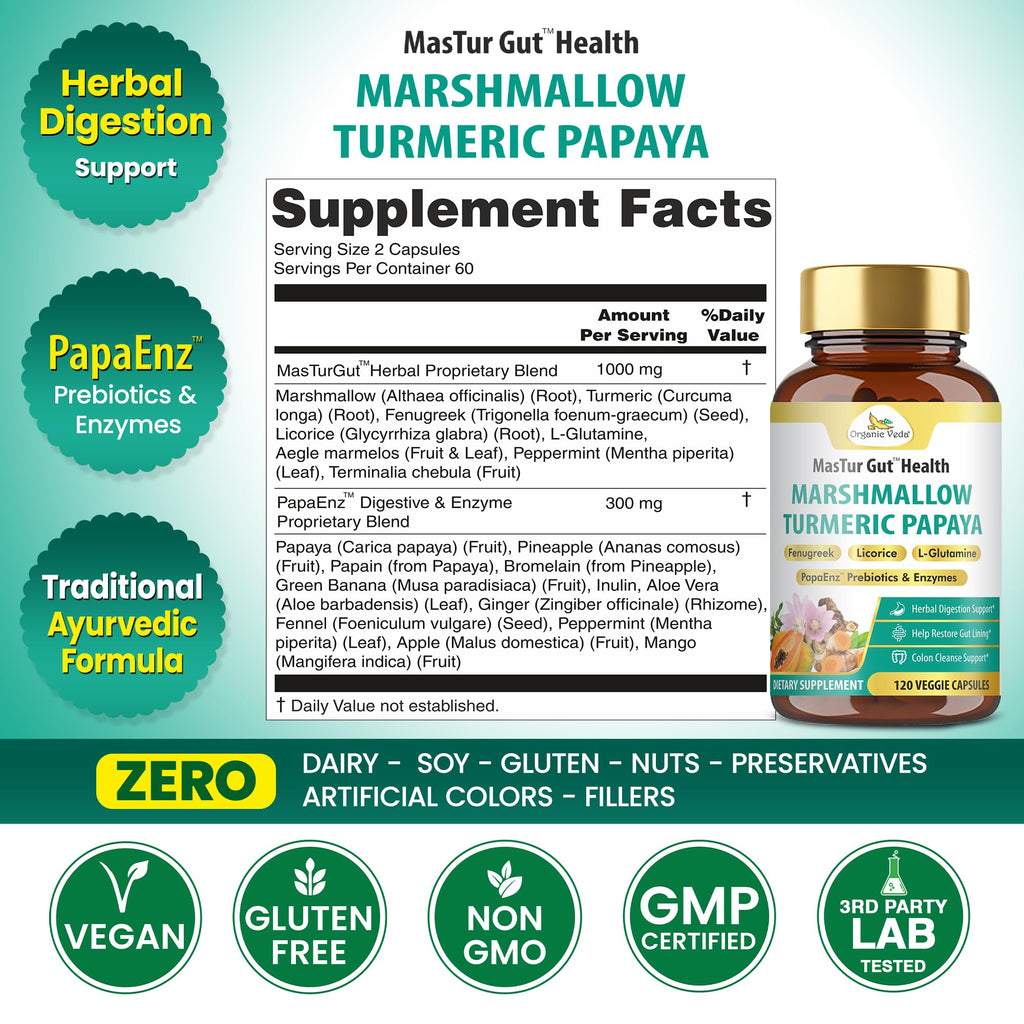 Organic Veda Marshmallow Turmeric MasTur Gut Health Supplement - 120 Capsules - image 2