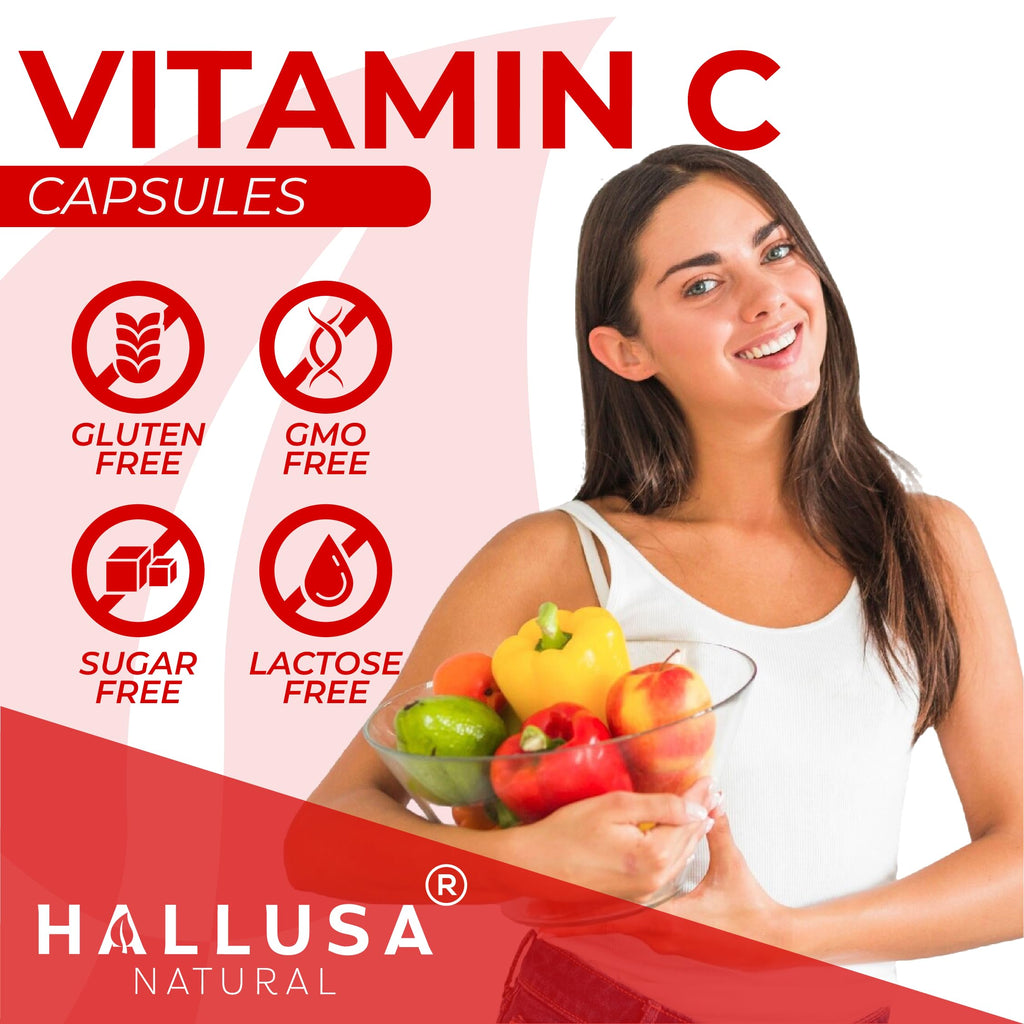 Hallusa Natural Vitamin C 1000mg Immune & Antioxidant Support - 60 Capsules - image 4