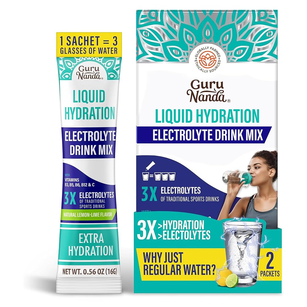 GuruNanda Liquid Hydration Electrolyte Drink Mix Lemon Lime - 2 Sachets