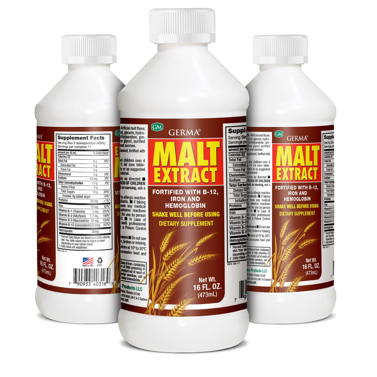 Germa Extracto de Malta Malt Extract with B-12 and Iron - 32 Fl Oz