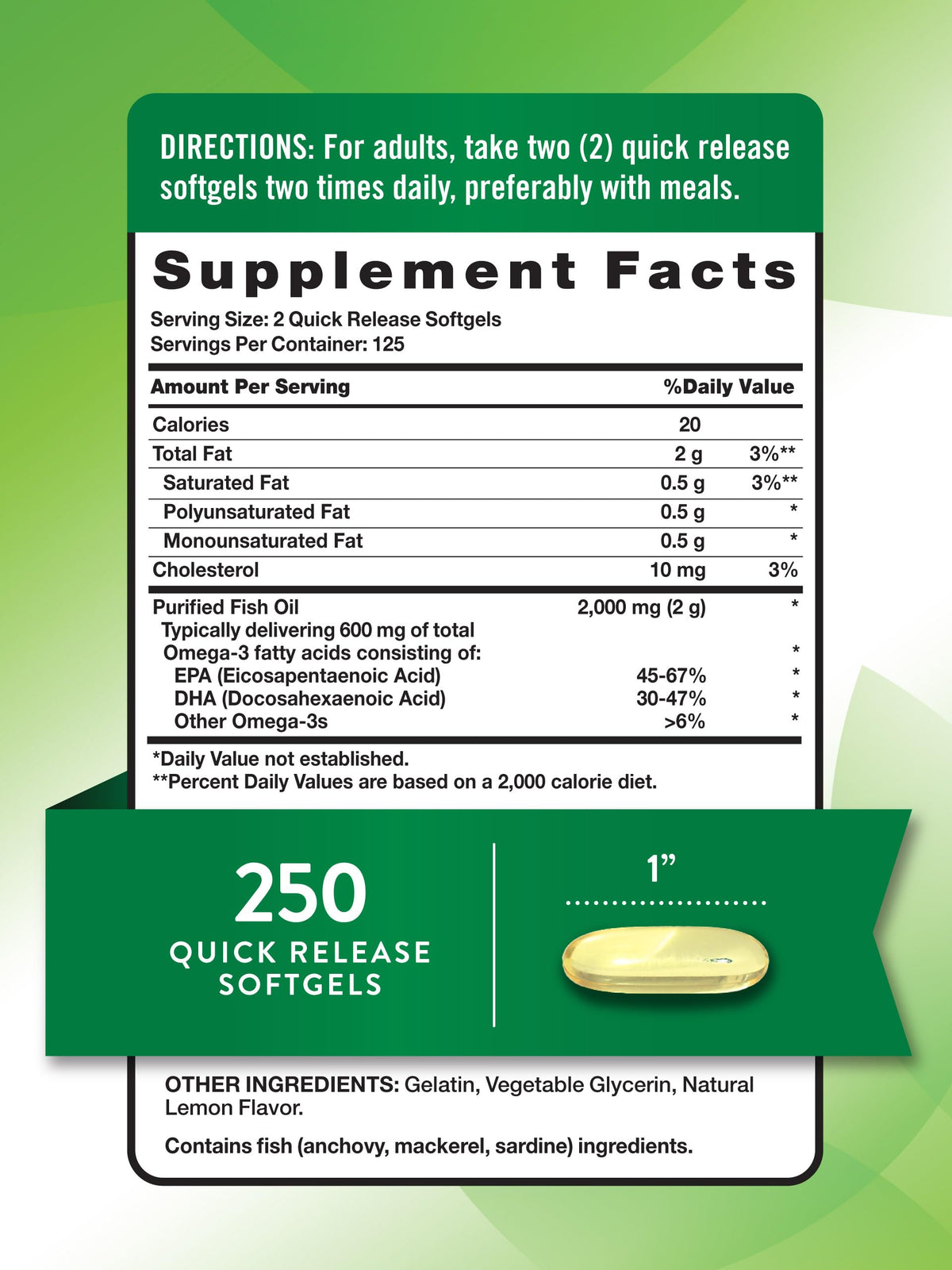 Nature's Truth Fish Oil 2000 mg Omega-3 - 250 Softgels - image 2