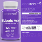 LongLifeNutri Stabilized R-Alpha Lipoic Acid 300mg - 120 Vegetarian Capsules - image 2