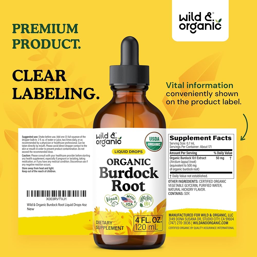 Wild & Organic Organic Burdock Root Tincture - Burdock Root Liquid