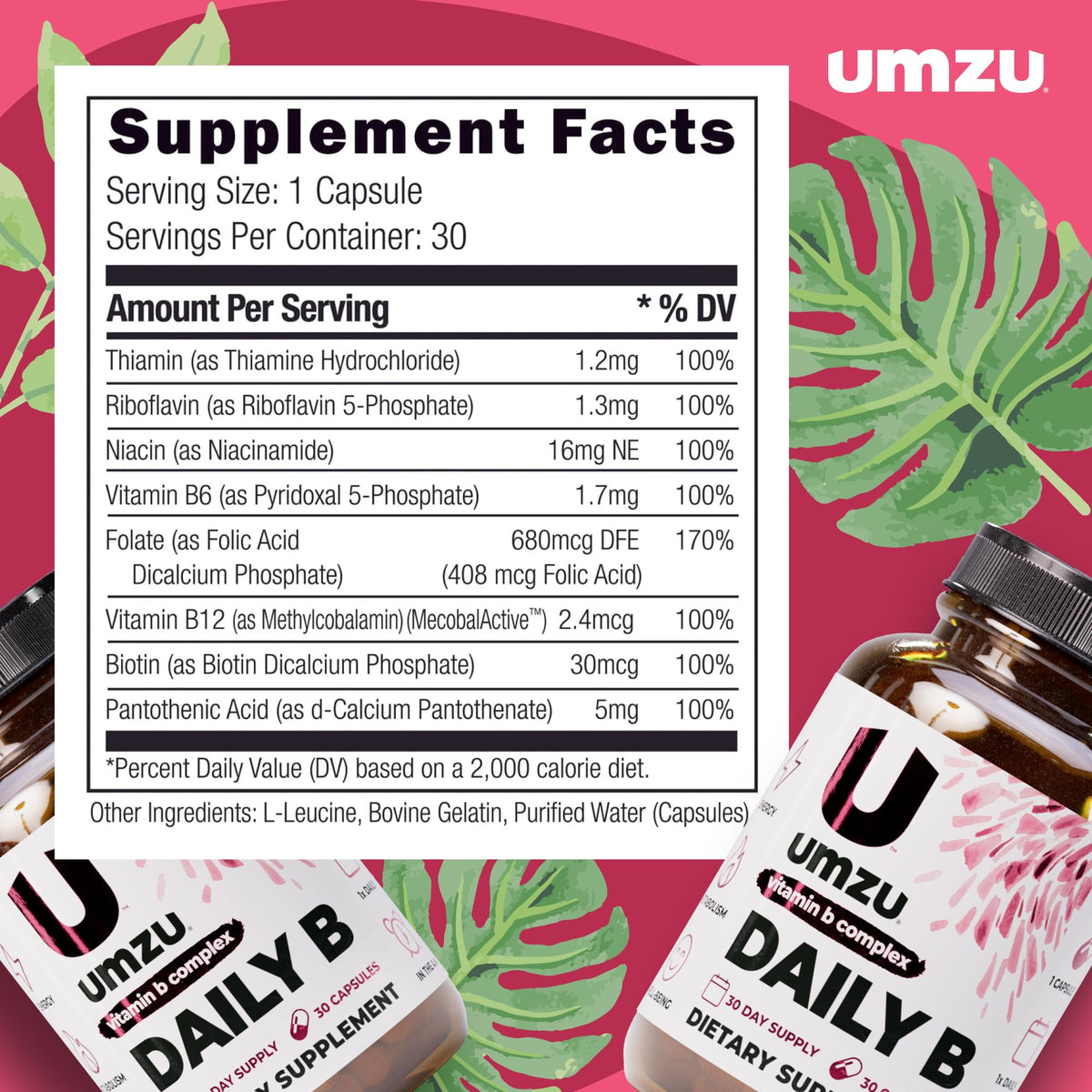 UMZU Daily B Vitamin B Complex for Energy - 30 Capsules - image 4