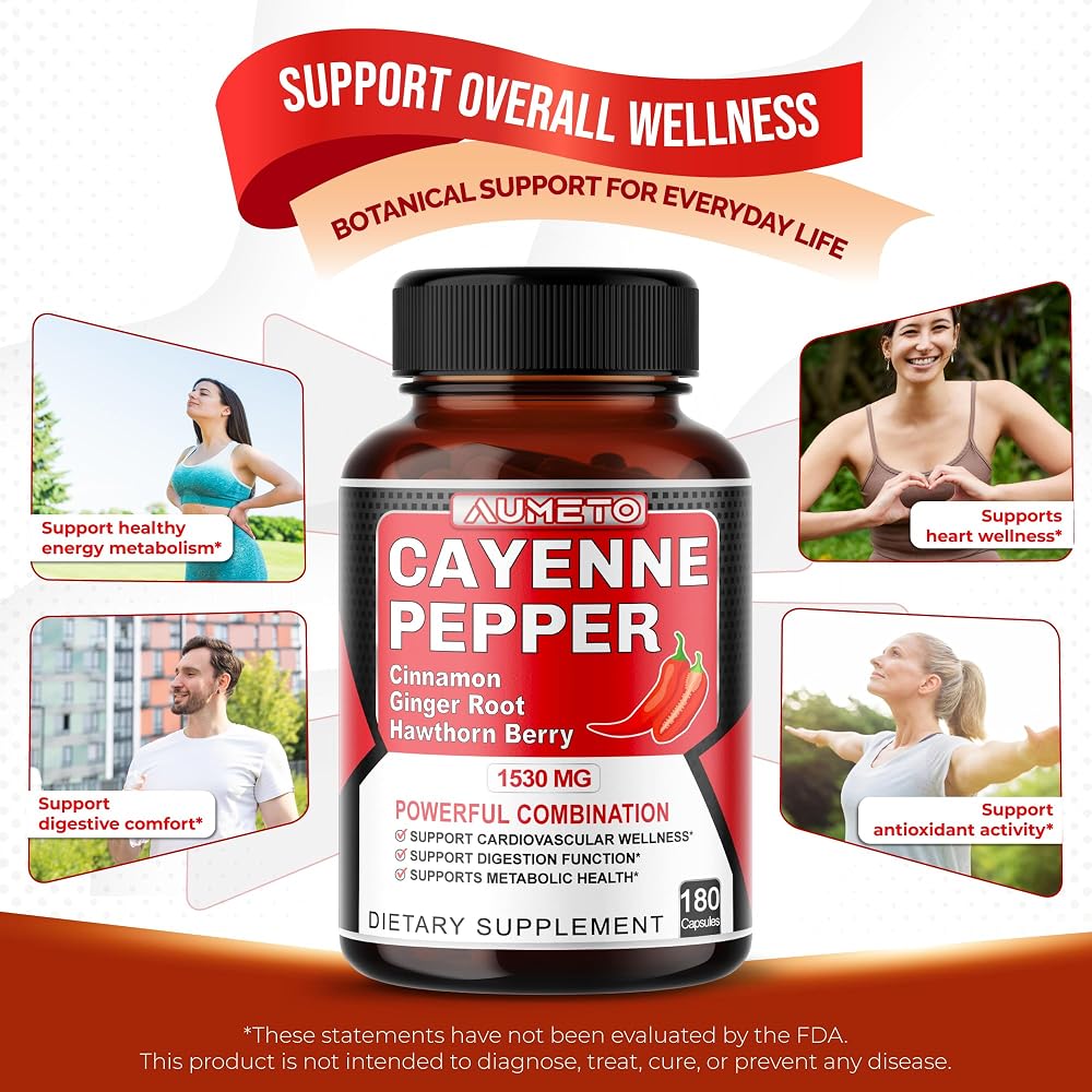 AUMETO Cayenne Pepper 1530mg with Cinnamon & Ginger - 180 Capsules - image 3