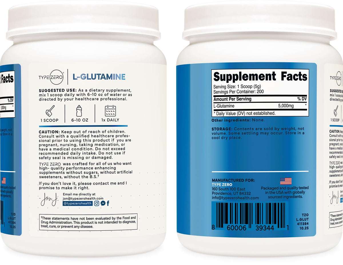 Type Zero L Glutamine Powder Supplement for Leaky Gut Health