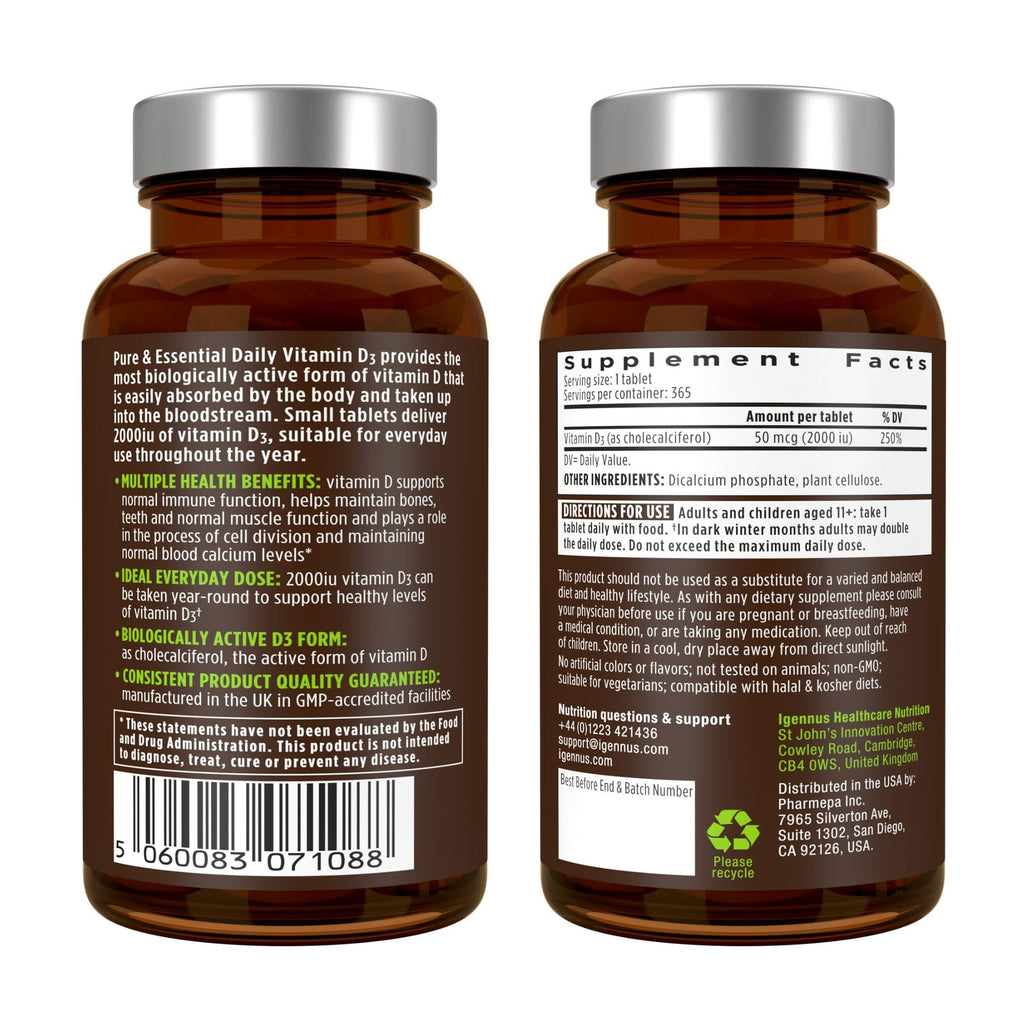 Igennus Daily Vitamin D3 2000 IU - 365 Tablets - image 6