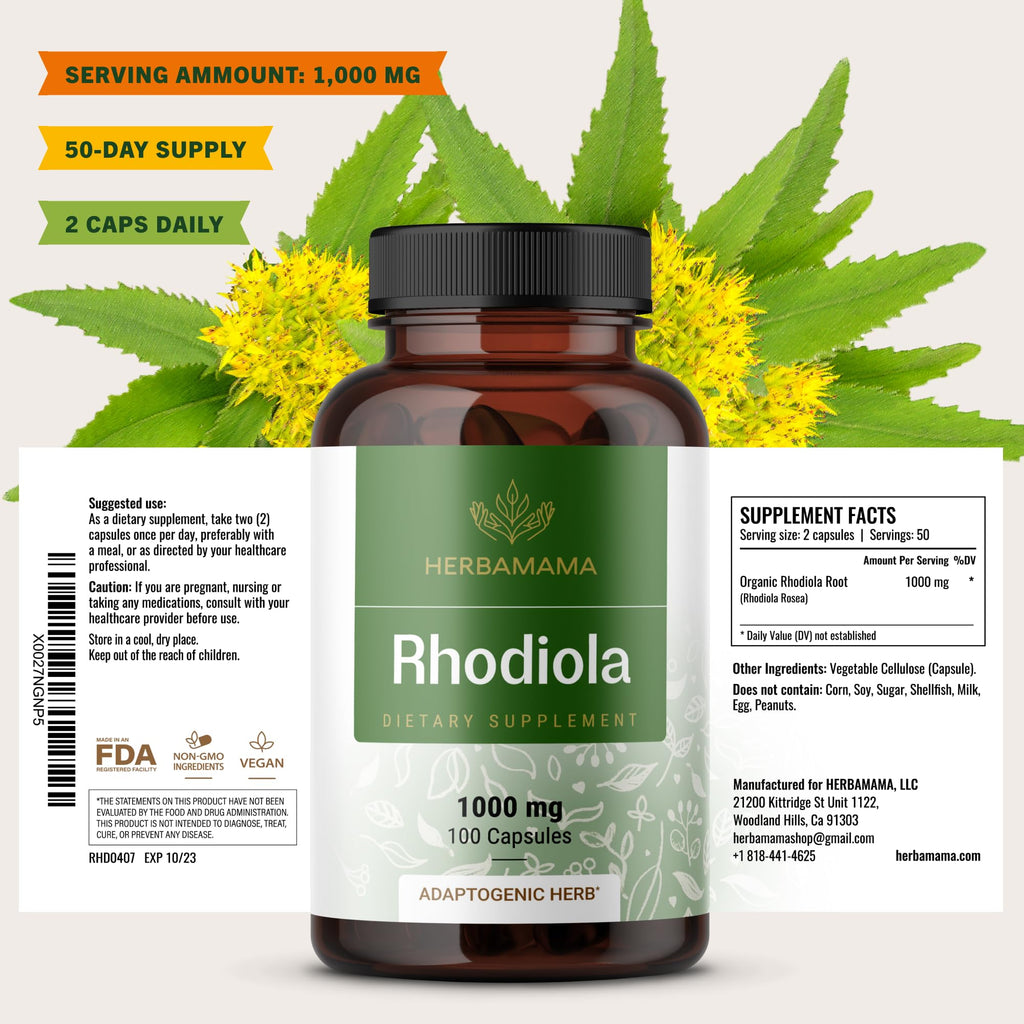 HERBAMAMA Rhodiola Rosea Supplement Stress Relief - 100 Capsules - image 9