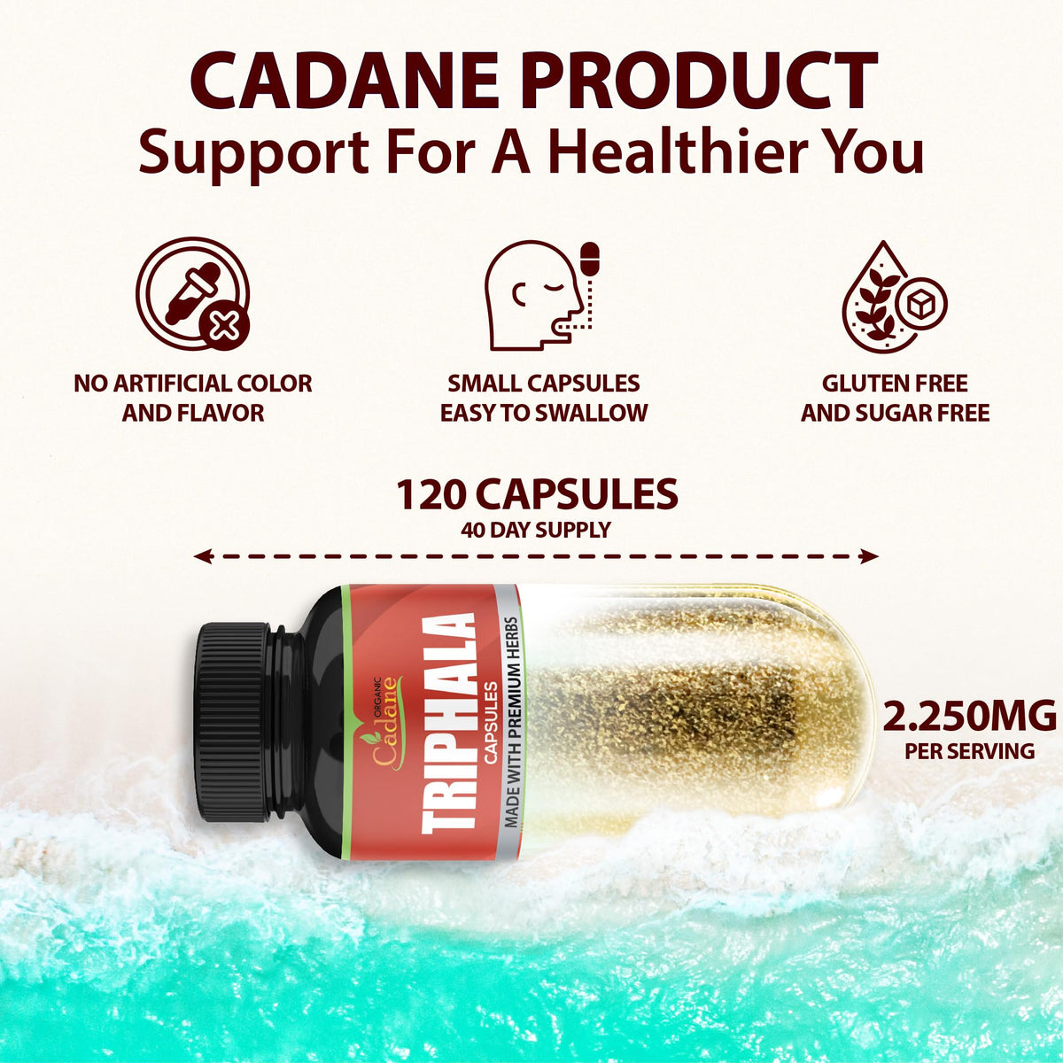 Organic Cadane Triphala 3 Fruit Powders - 120 Vegetarian Capsules - image 2