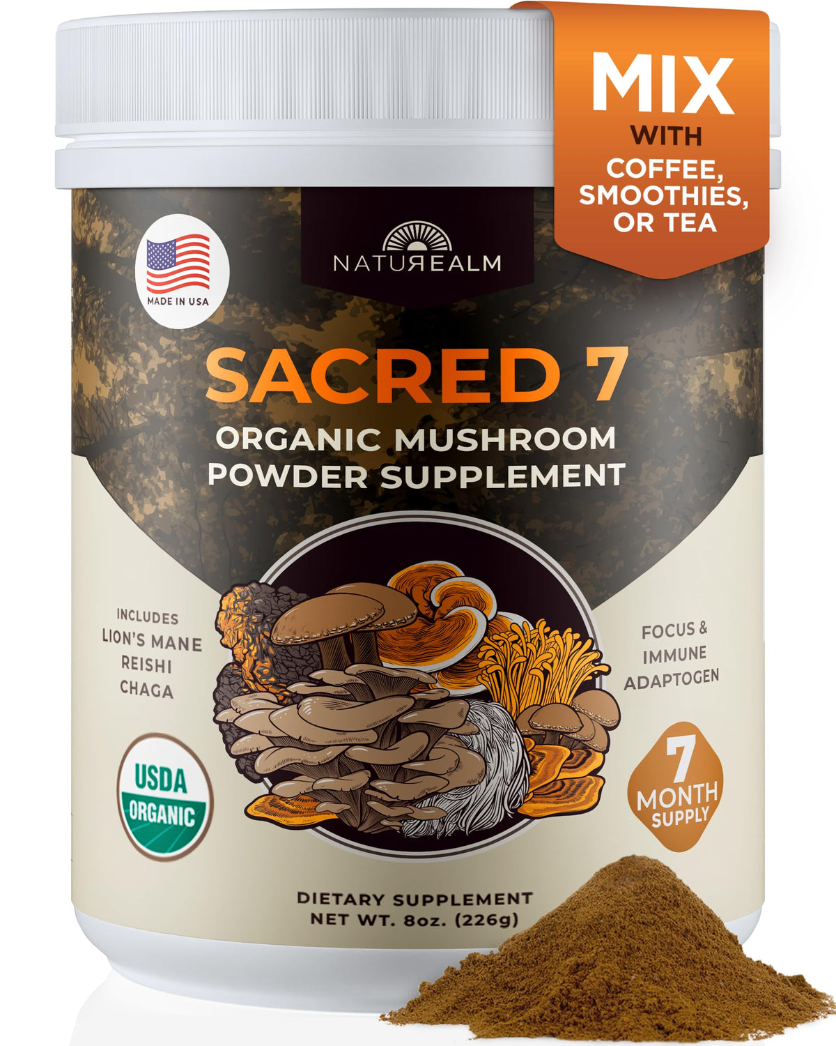 Naturealm Sacred 7 Organic Mushroom Powder - 226 Servings
