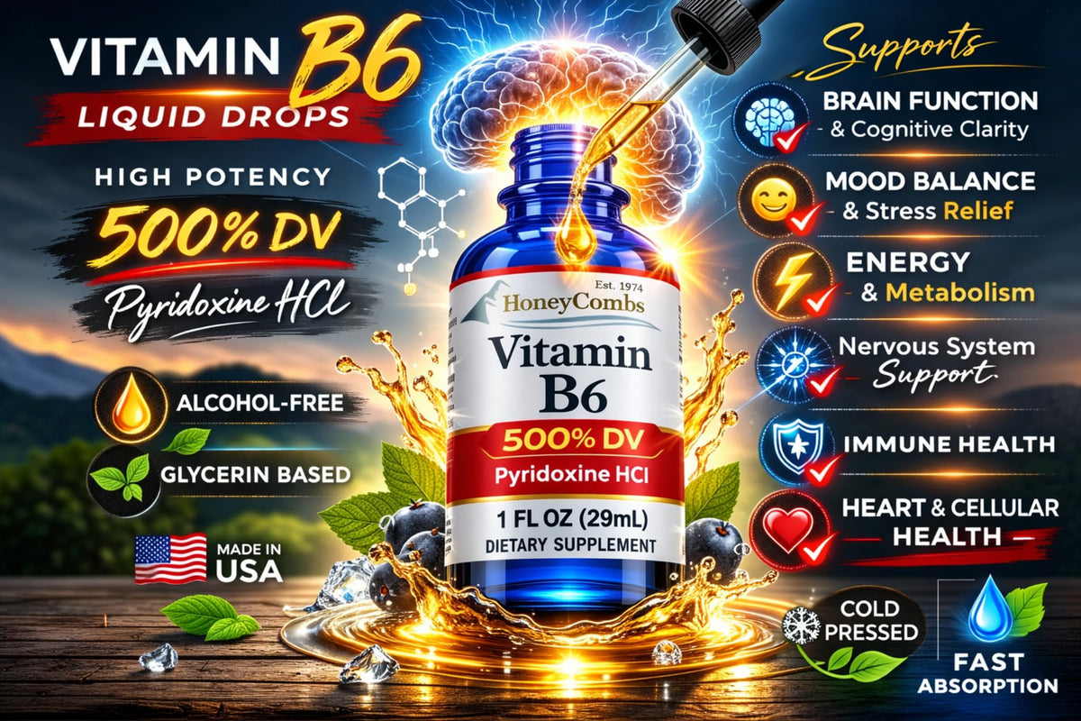 HoneyCombs Vitamin B6 Liquid Drops Pyridoxine HCl - 1 Fl Oz - image 6