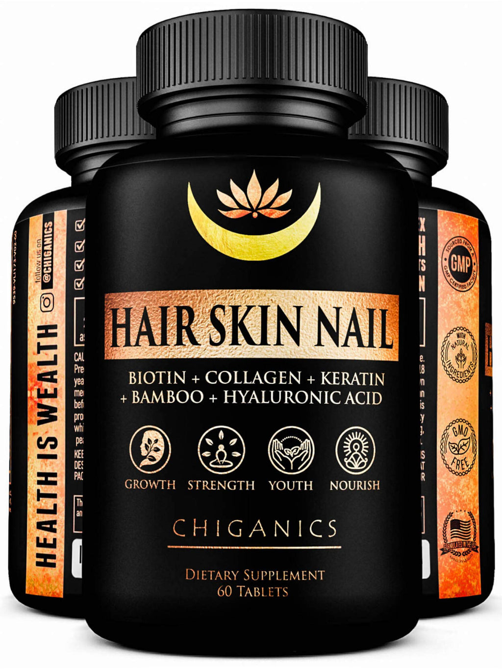 Chiganics Hair Skin and Nail Growth Vitamins with Biotin 5000mcg - 60 Tablets