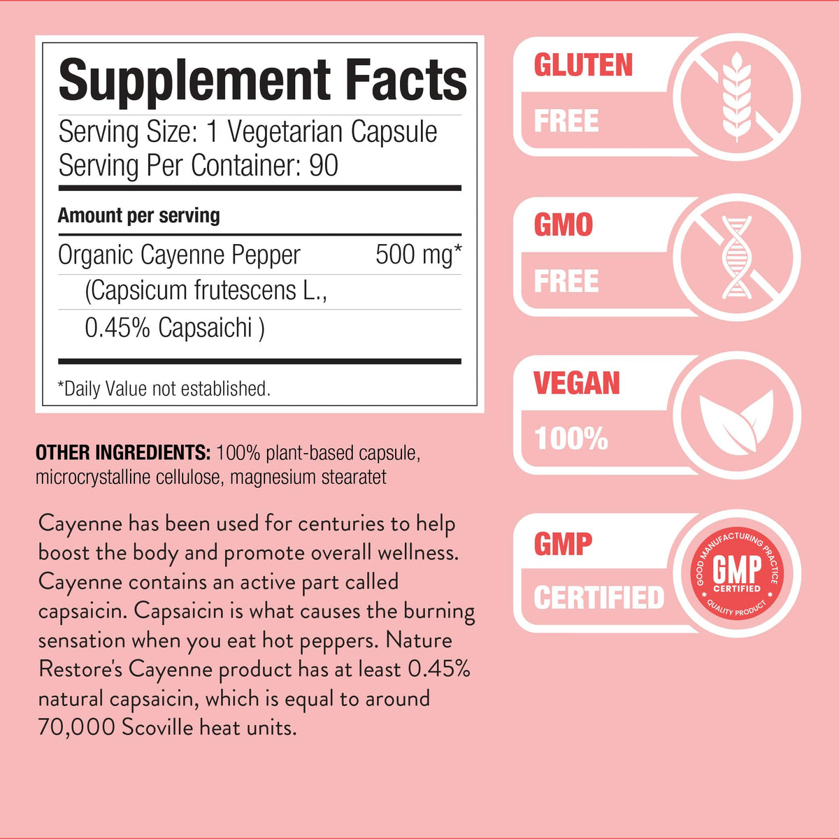 Nature Restore Cayenne Pepper Extract 500mg - 90 Vegan Capsules - image 2
