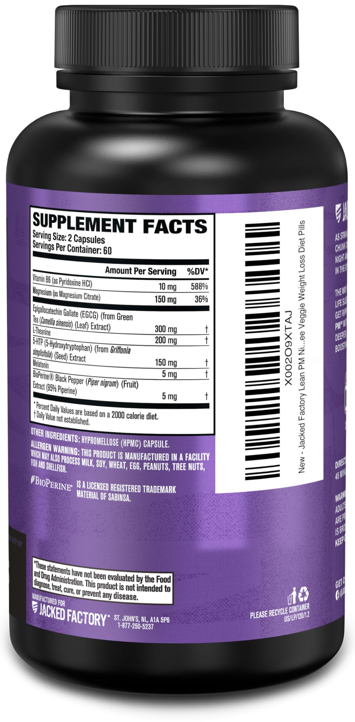 Jacked Factory Lean PM Night Time Fat Burner Sleep Aid - 120 Capsules - image 8