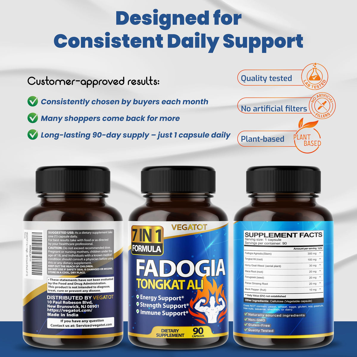 VEGATOT 7 in 1 Fadogia Tongkat Ali Maca Root Capsules - 90 Count - image 9