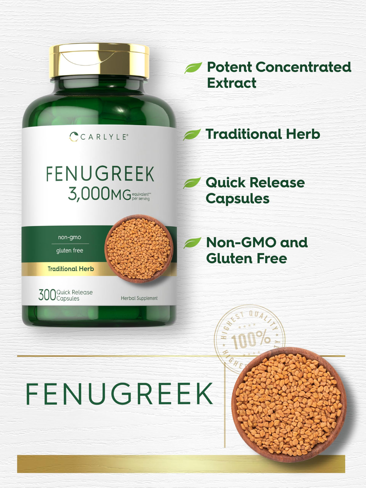 Carlyle Fenugreek Capsules - 300 Count - image 4
