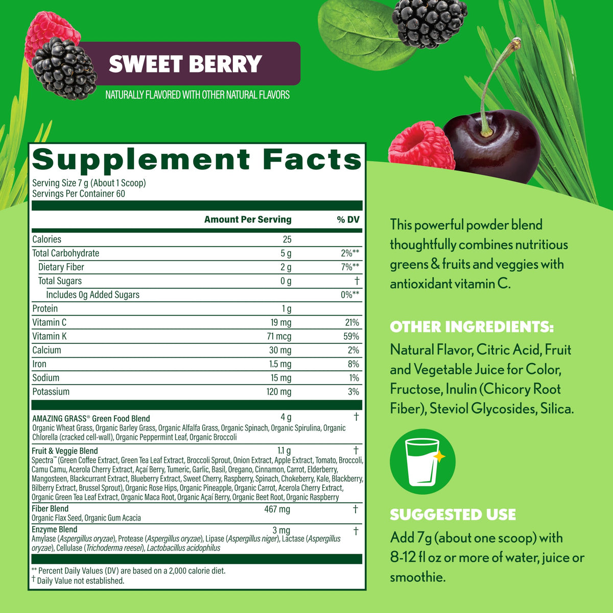Amazing Grass Super Greens Powder Antioxidant Sweet Berry - 60 Servings - image 3