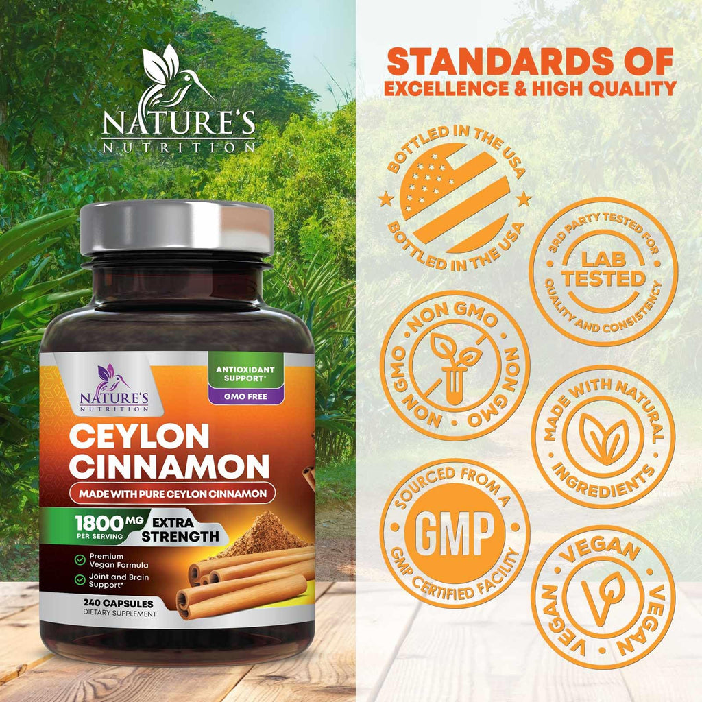 Nature's Nutrition Organic Ceylon Cinnamon Capsules 1800mg - Extra