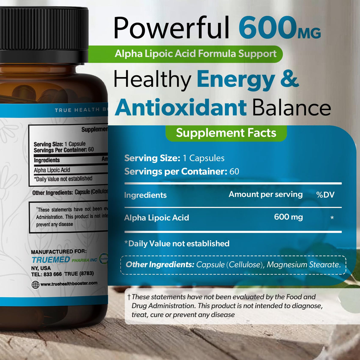 TRUEMED Alpha Lipoic Acid 600mg - 60 Capsules - image 5