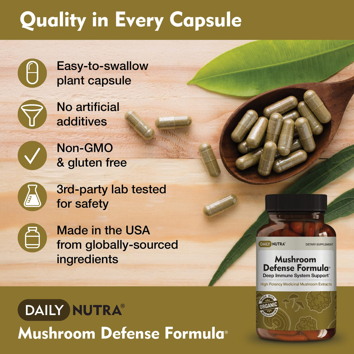 DailyNutra Mushroom Defense Formula 1200mg Immune Support - 90 Capsules - image 4